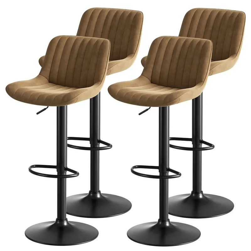 Silla de bar giratoria para comedor, altura ajustable, juego de 4 unidades - Terciopelo - Azul