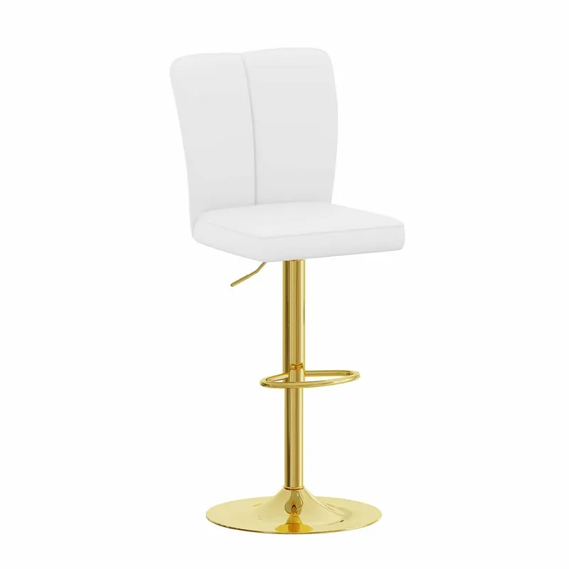 Taburetes de bar ajustables 2 unidades - giratorio 360° - PU cuero resistente al agua - Blanco+Oro