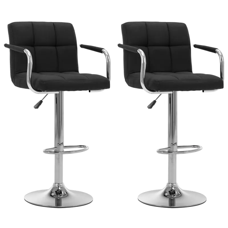 Taburetes de bar x2 sillas altas con respaldo y reposabrazos en tela negra y acero DEC029405 - Muebles