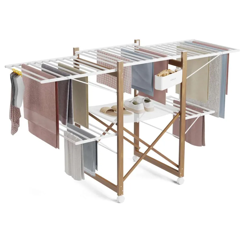 Tendedero Plegable Wood V35 Newlux Blanco con Alas XXL (176x61x104cm), 30m de Capacidad - Electrodomésticos