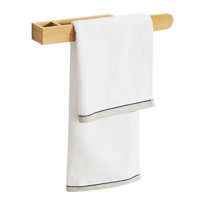 Toallero de pared Tønsberg con tira autoadhesiva bambú 38 x 5 x 4 cm natural [en.casa] - Baño