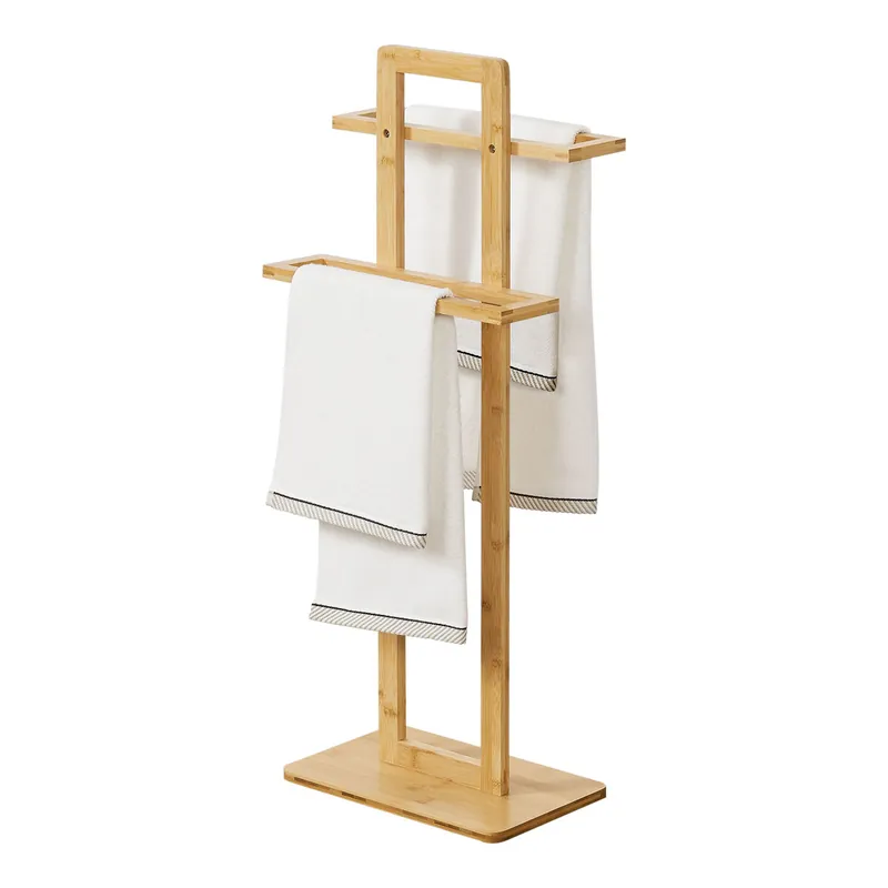 Toallero Træna bambú con 2 barras 85 x 34 x 20 cm color natural [en.casa] - Baño