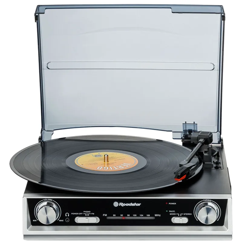 Roadstar TTR-8634 Tocadiscos de Vinilo 33/45/78 rpm, Radio FM, Altavoces, Salida RCA, Conexión para Auriculares, , Negro