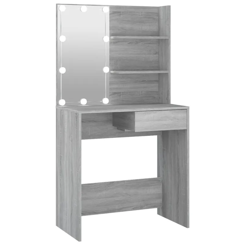 vidaXL Tocador con LED color gris hormigón 74,5x40x141 cm - Muebles