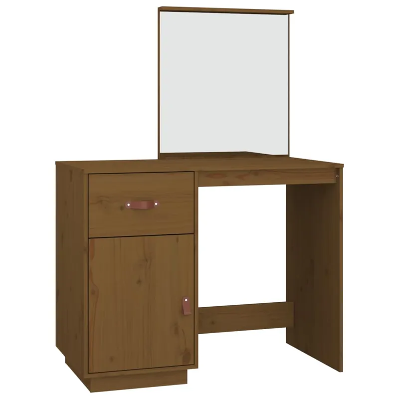 vidaXL Mesa tocador de madera maciza de pino marrón miel 95x50x134 cm - Muebles