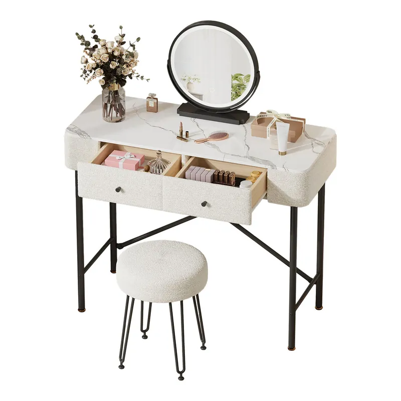 Tocador de panel de partículas con espejo y 2 cajónes,blanco - Muebles