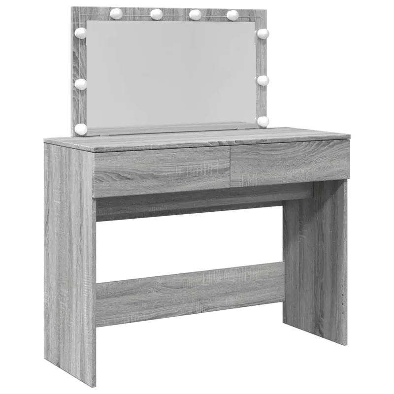 Tocador - Tocador de Maquillaje - Mesa de tocador con luces LED color roble Sonoma 100x40x120 cm