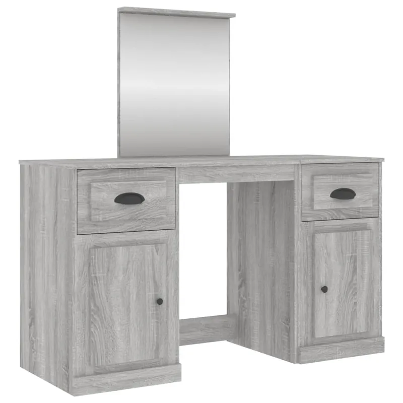 Tocador - Tocador de Maquillaje - Mesa de tocador con espejo color gris Sonoma 130x50x132,5 cm