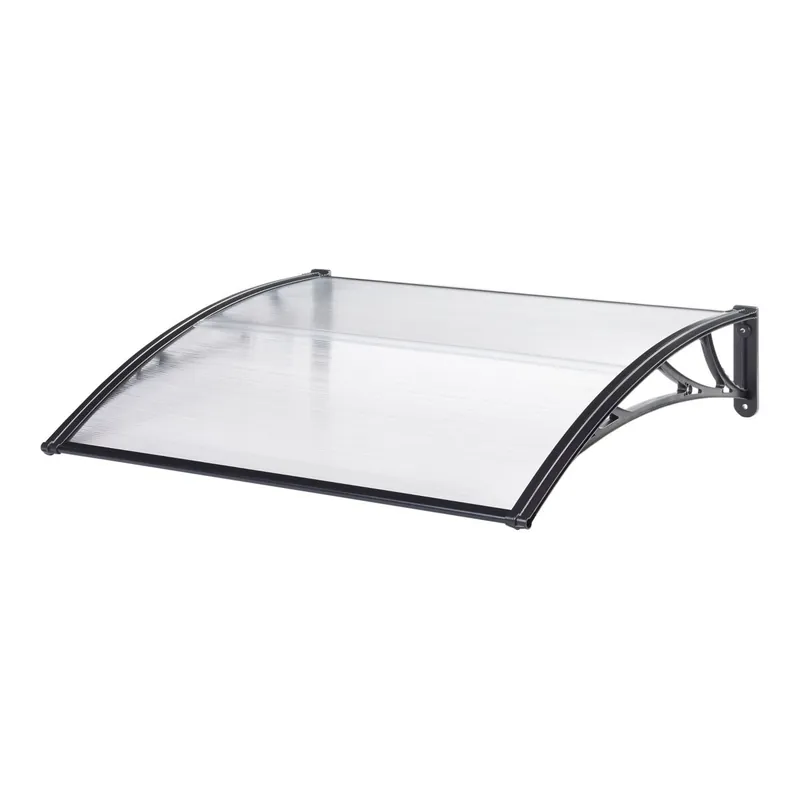 Toldo para puerta de entrada, diseño de marquesina para recepción, resistente a la intemperie, 120 x 100 cm, negro transparente 03_0006383 - Jardín