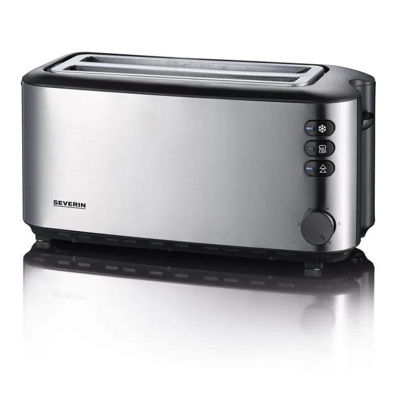 SEVERIN - Tostadora doble de ranura larga para 4 rebanadas, panecillos y bollería, tostador de pan con recogemigas, 6 niveles de tostado, acero inoxidable cepillado, 1400 W, AT 2509
