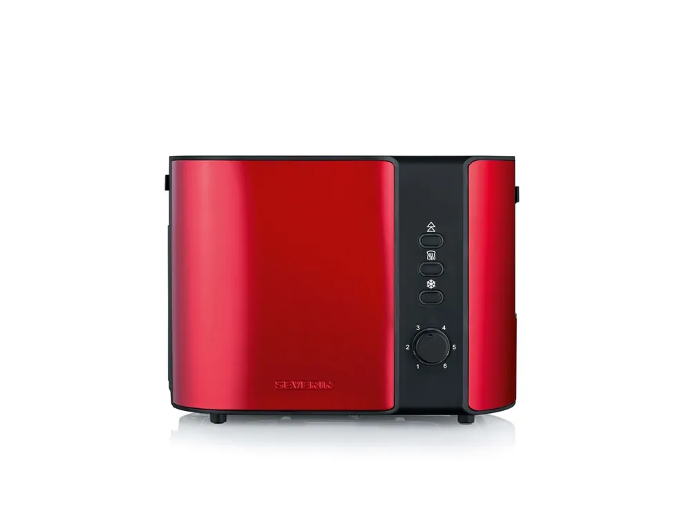 SEVERIN - Tostadora para 2 rebanadas de Pan, Incluye Soporte para tostar panecillos, 800 W Aprox, Rojo Metalizado/Negro, Acero Inoxidable AT 2217