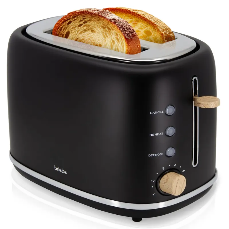 Briebe TA1166BLK Nordic Tostadora Pan Ranura Ancha, Tostador 2 Rebanadas, 6 Niveles Tostado, Calientapanecillos, 870, Negro - Electrodomésticos