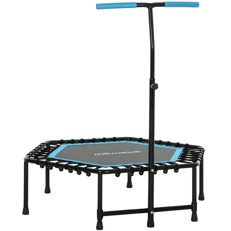 SPORTNOW Trampolín de Fitness 114x114x132 cm Cama Elástica Fitness con Mango Ajustable de 3 Niveles Marco de Acero para Entrenamiento Piernas Cuerpo en Hogar Oficina Gimnasio Azul y Negro - Deporte