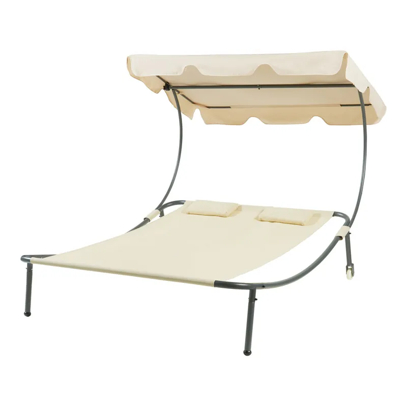 Tumbona doble Avigliano acero/poliéster 200x173x146cm - Beige [casa.pro]