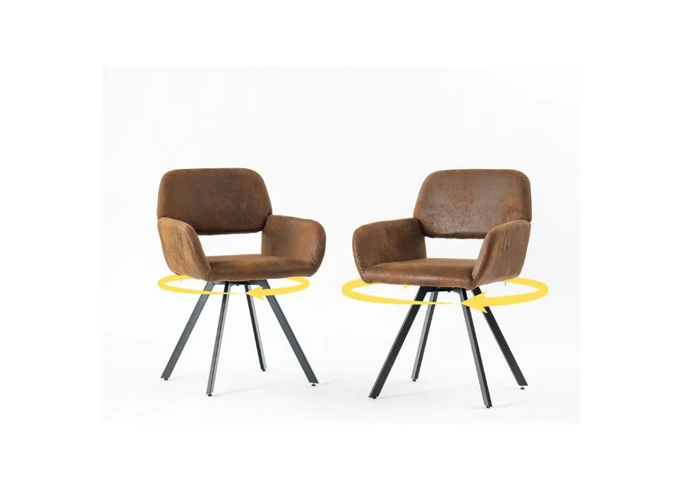 Juego de 2 sillas de comedor giratorias escandinavas de tela beige. - Muebles