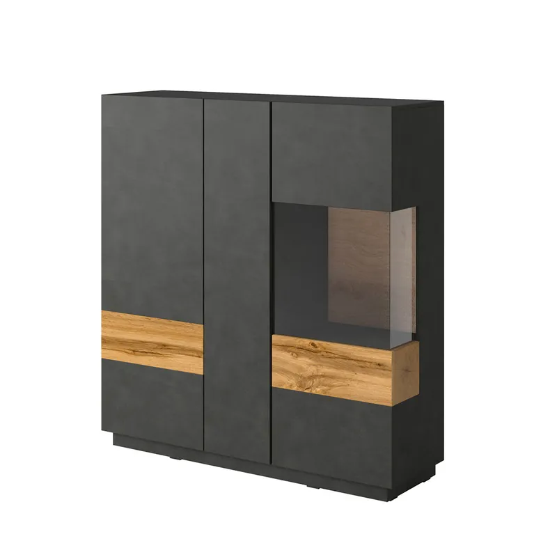 Vajillero 3 puertas Andrea Gris antracita y Madera - Muebles