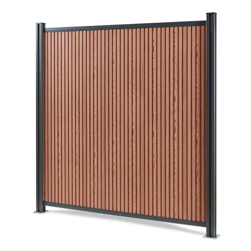 Valla jardin exterior Grassano con 1 poste Aluminio WPC 180x175cm - Marrón NEU.HOLZ