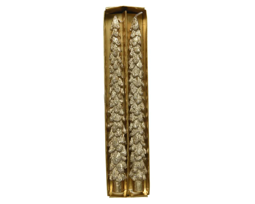 Vela de cera ABETO dorada 2 unidades 25cm marca DECORIS - Decoración