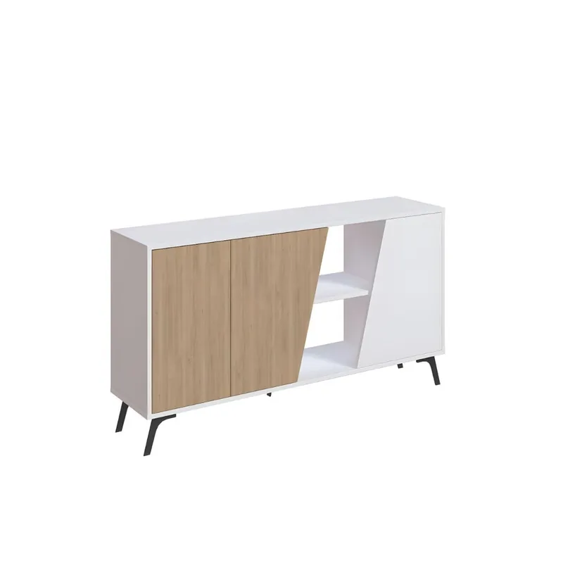 Aparador Fiona 2 puertas + 5 compartimentos roble/blanco 82x150x35,6 cm - Muebles