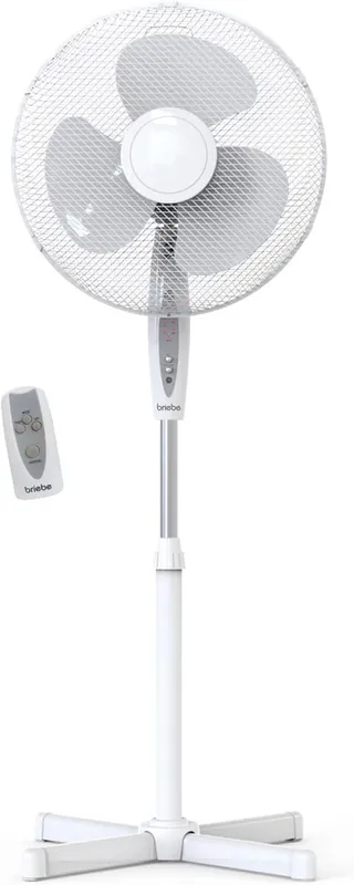 Briebe FN122397W Ventilador Pie Silencioso Mando a Distancia 40cm 3 Velocidades Altura Ajustable Temporizador, 45, Blanco - Electrodomésticos
