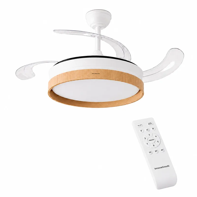 Ventilador de Techo con Luz LED y 4 Aspas Retráctiles Woteez InnovaGoods Madera 72 W Ø49-104 cm