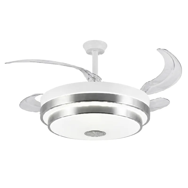 Ventilador de techo con aspas retráctiles Klack KNV-137 con altavoz Bluetooth integrado, Mando a distancia, Luz Led, 30W