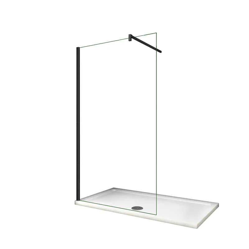 Mampara de ducha fija Vidrio Antical de 8mm con Barra de 90cm Perfil Negro Mate Tamaño (48-50)x200cm