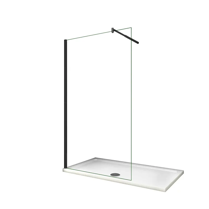 Mampara de ducha fija Vidrio Antical de 8mm con Barra ajustable 70-120cm Perfil Negro Mate Tamaño (48-50)x200cm