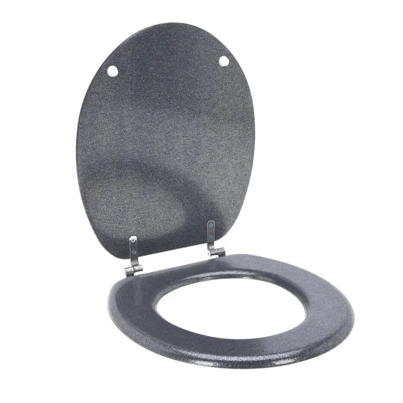 Well Home Asiento de Inodoro MDF con tapa y Bisagras de Acero inoxidable color Plata 37,5x5,5x45cm - Baño