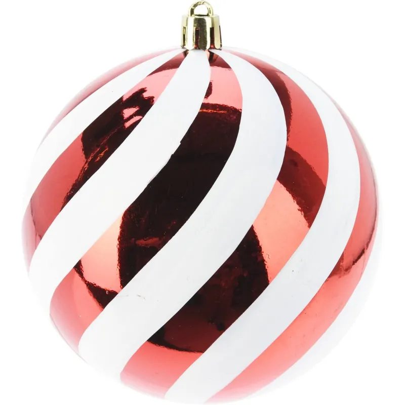 Well Home Bola de Navidad a Rayas Roja de Ø18 cm con Acabado Brillante - Decoración
