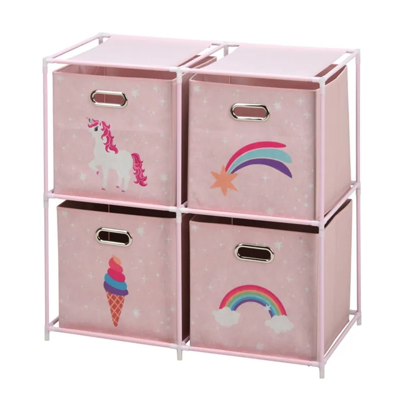 Well Home Cajonera Infantil de 4 Compartimentos con marcos de metal y color Rosa - Muebles