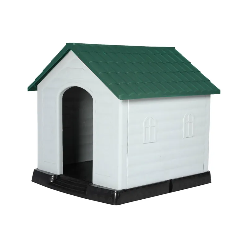 WELL HOME - Caseta para mascotas blanca y negra 107x97x111,7cm Tejado Verde