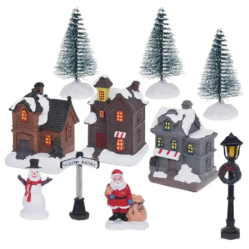 Well Home Conjungo de 10 Piezas de Pueblo Navideño con luces LED - Decoración