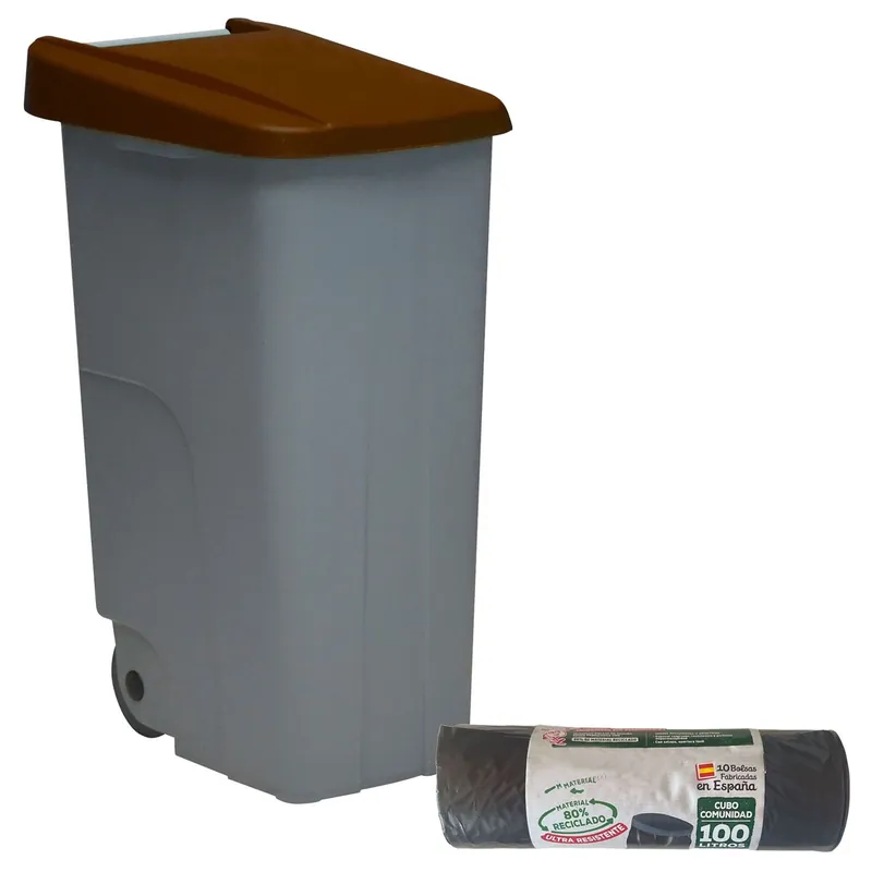 WELL HOME Contenedor Cerrado 85L Verde H.76cm+10 bolsas de basura 100L - Baño