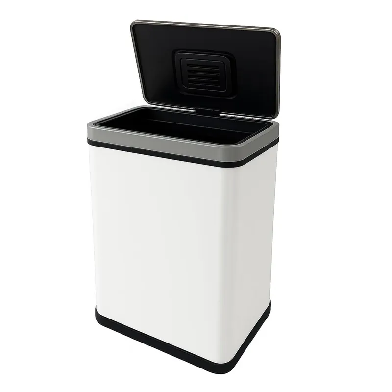 Well Home Cubo de Basura de 50L color Blanco en Acero inoxidable con Sensor automático y Filtro antiolor H.54cm - Baño