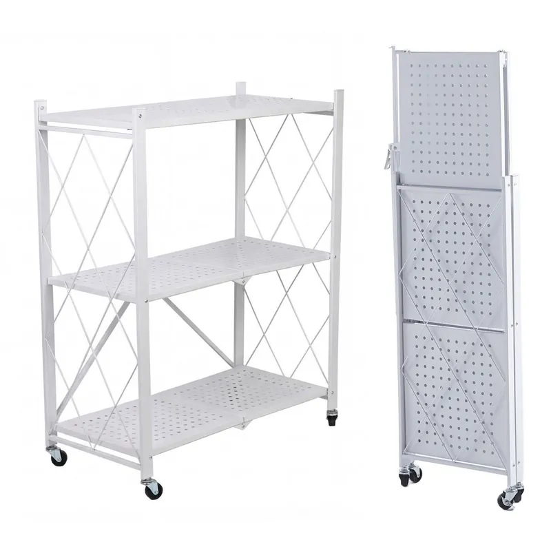 Well Home Estantería de Almacenamiento PLEGABLE de 3 Estantes con ruedas, SIN montaje 71x34x89cm color Blanco - Muebles