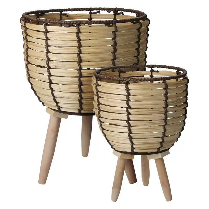 WELL HOME - Juego de 2 cestas maceteros de madera con patas Ø21Ø27cm