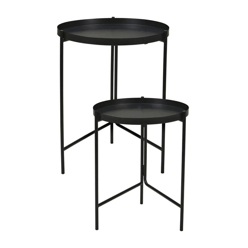 Well Home Juego de 2 mesas auxiliares redondas en metal negro - Muebles