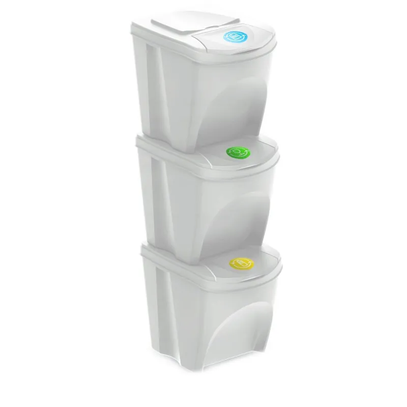 WELL HOME Set de 3 cubos de basura-papelera reciclaje, blanco roto, 3x25L