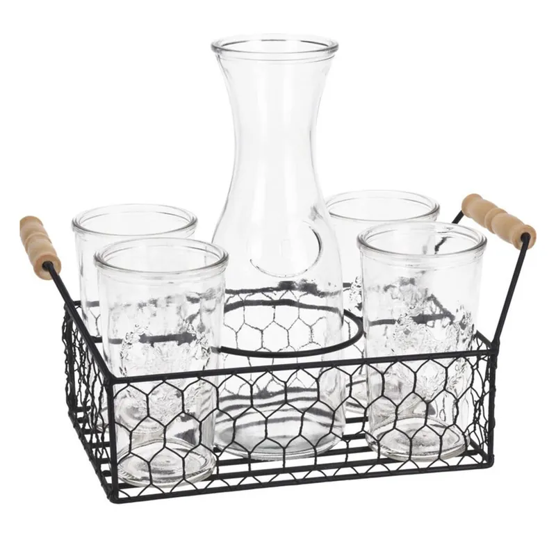 Well Home Juego de 4 vasos de 450ml + Jarra de 1L en vidrio - Cocina