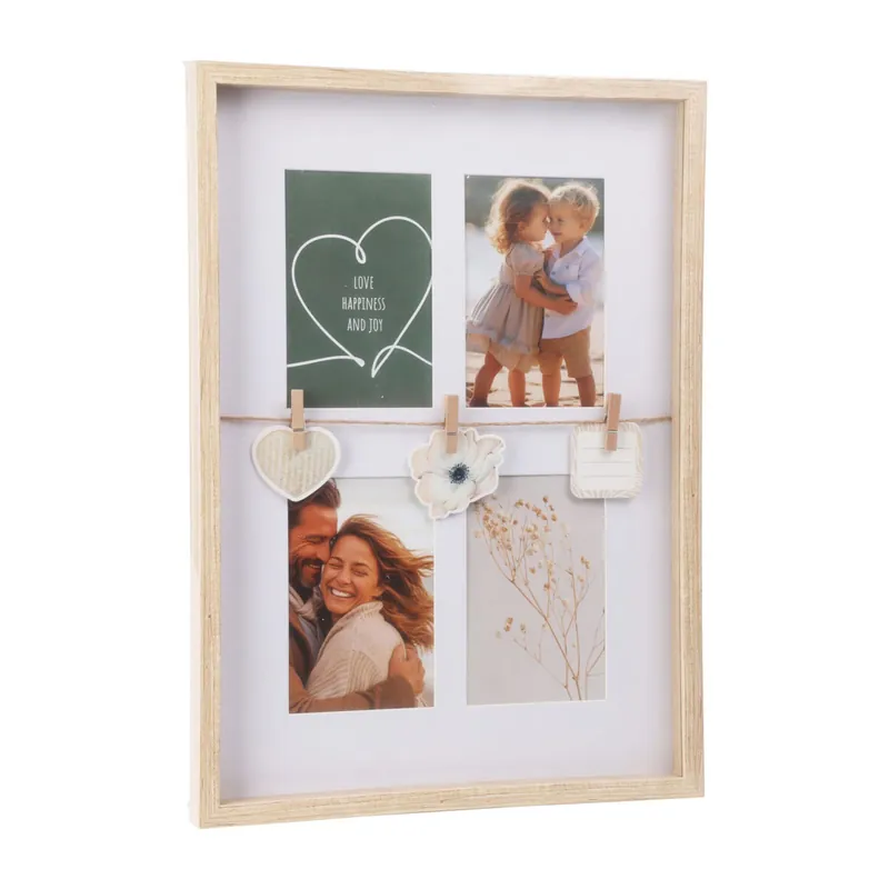 Well Home Marco de fotos color natural para 4 fotos y 3 correas de madera 31,3x2,7x43,5cm - Decoración