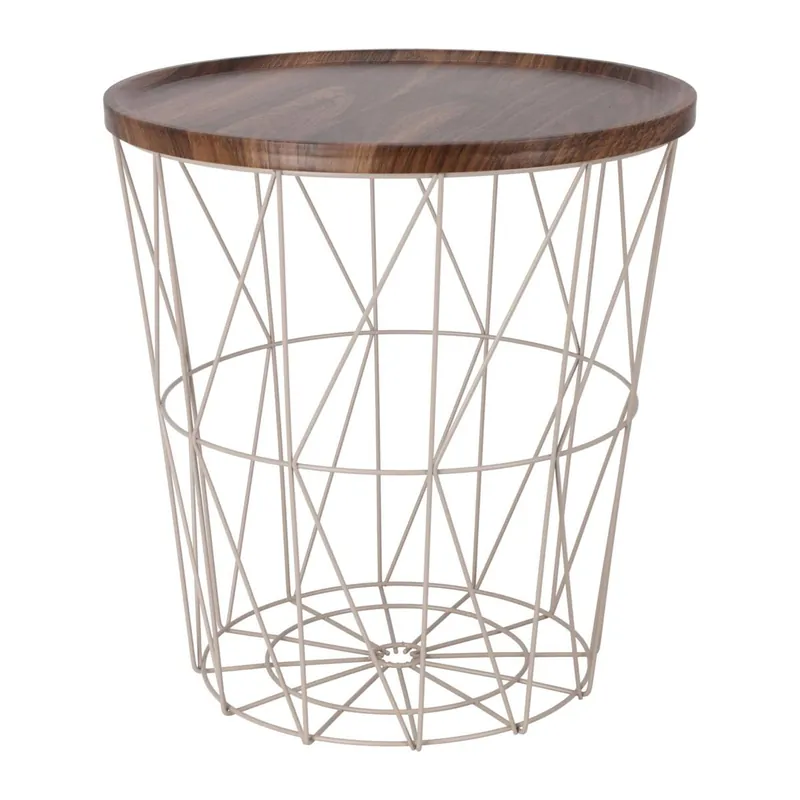 Well Home Mesa Auxiliar de metal con bandeja de MDF color Marrón Ø37x39cm - Muebles