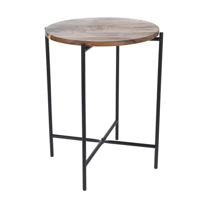 Well Home Mesa Auxiliar de Madera de Acacia de 40x48cm con Estructura Metálica - Muebles