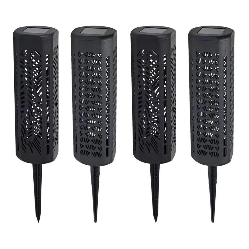 Well Home Pack 4 lámparas solares LED 6x6x20cm en polipropileno negro con batería AAA recargable e interruptor - Decoración