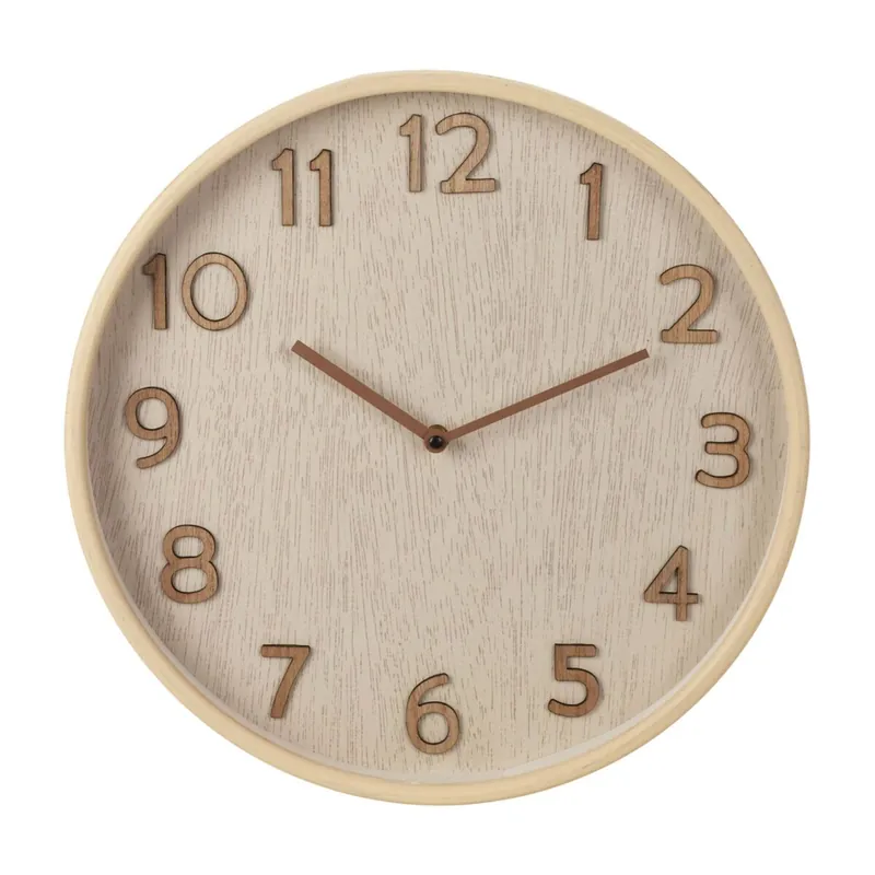 Well Home Reloj de Pared de Madera Aspecto Moderno color Marrón claro Ø38x5 cm - Decoración