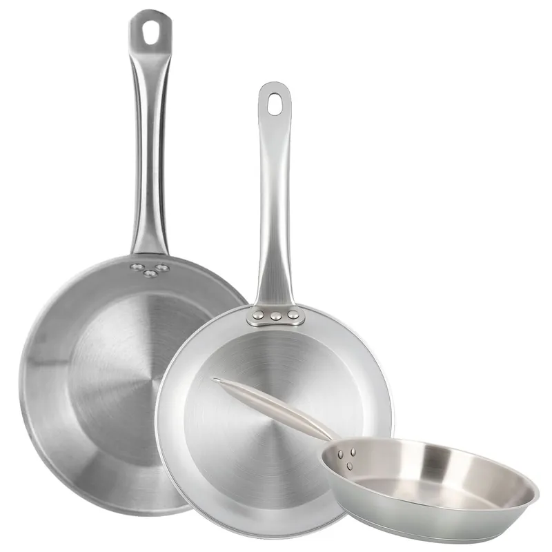 Well Home Set de 3 Sartenes Ø30Ø32Ø34cm en Acero inoxidable, Aptas para inducción y SIN antiadherente - Cocina