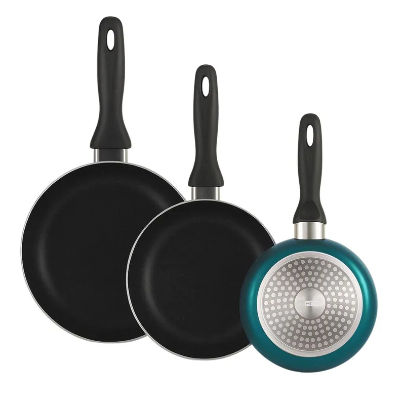 Well Home Set de 3 Sartenes Ø16Ø20Ø24cm de Aluminio prensado en Azul metalizado - Cocina