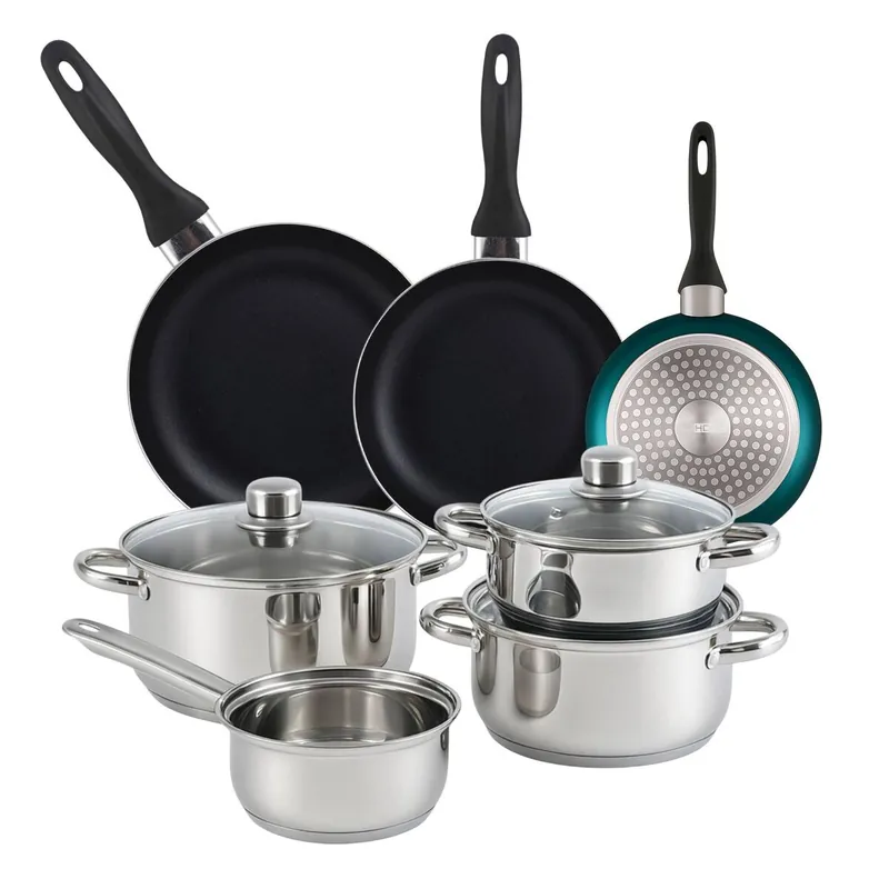 Well Home Set de Batería de cocina de 7pc en acero inoxidable + 3 Sartenes Ø16Ø20Ø24cm Azul metalizado en Aluminio