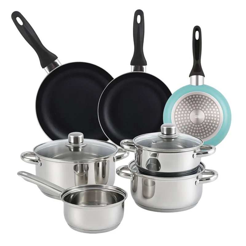 Well Home Set de Batería de cocina de 7pc en acero inoxidable + 3 Sartenes Ø16Ø20Ø24cm Azul mate en Aluminio