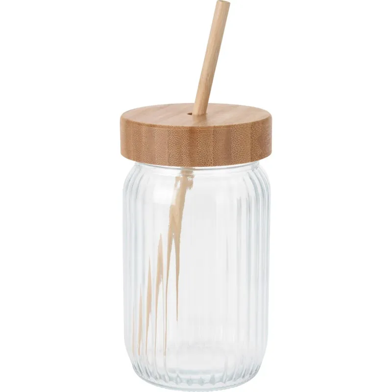 Well Home Vaso de cristal con tapa de bambú de 500ml - Cocina